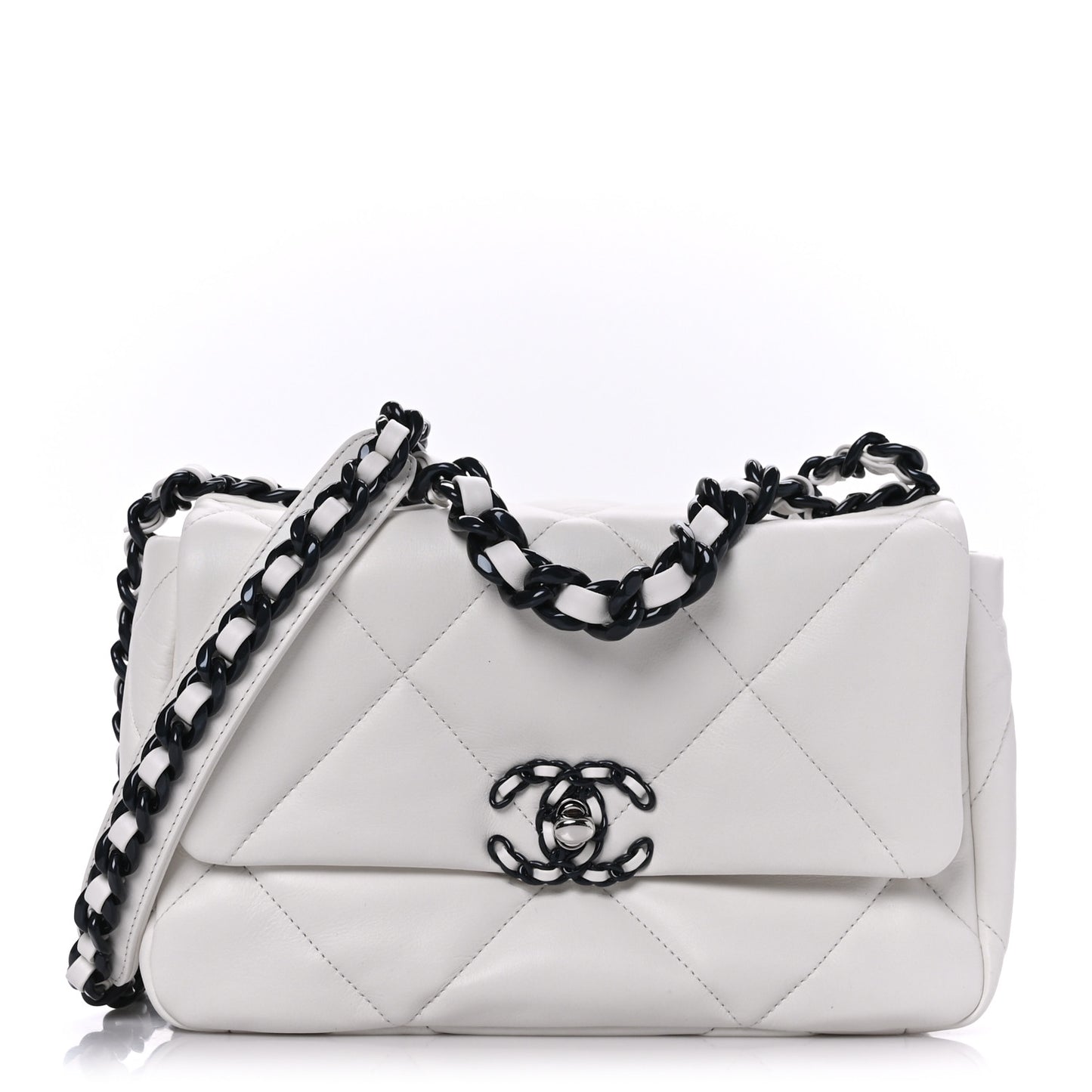 Glossy Calfskin Quilted Medium Chanel 19 Flap White Black