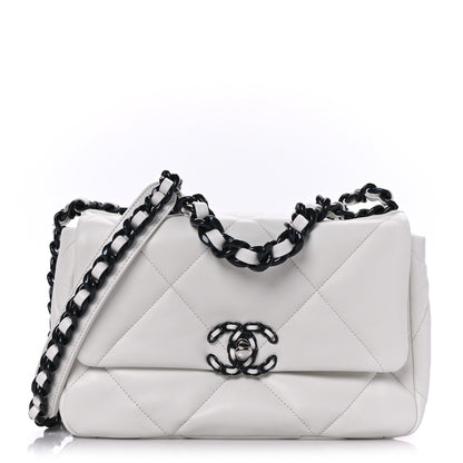 Chanel Glossy Calfskin Quilted Medium Chanel 19 Flap White Black 1 of 9