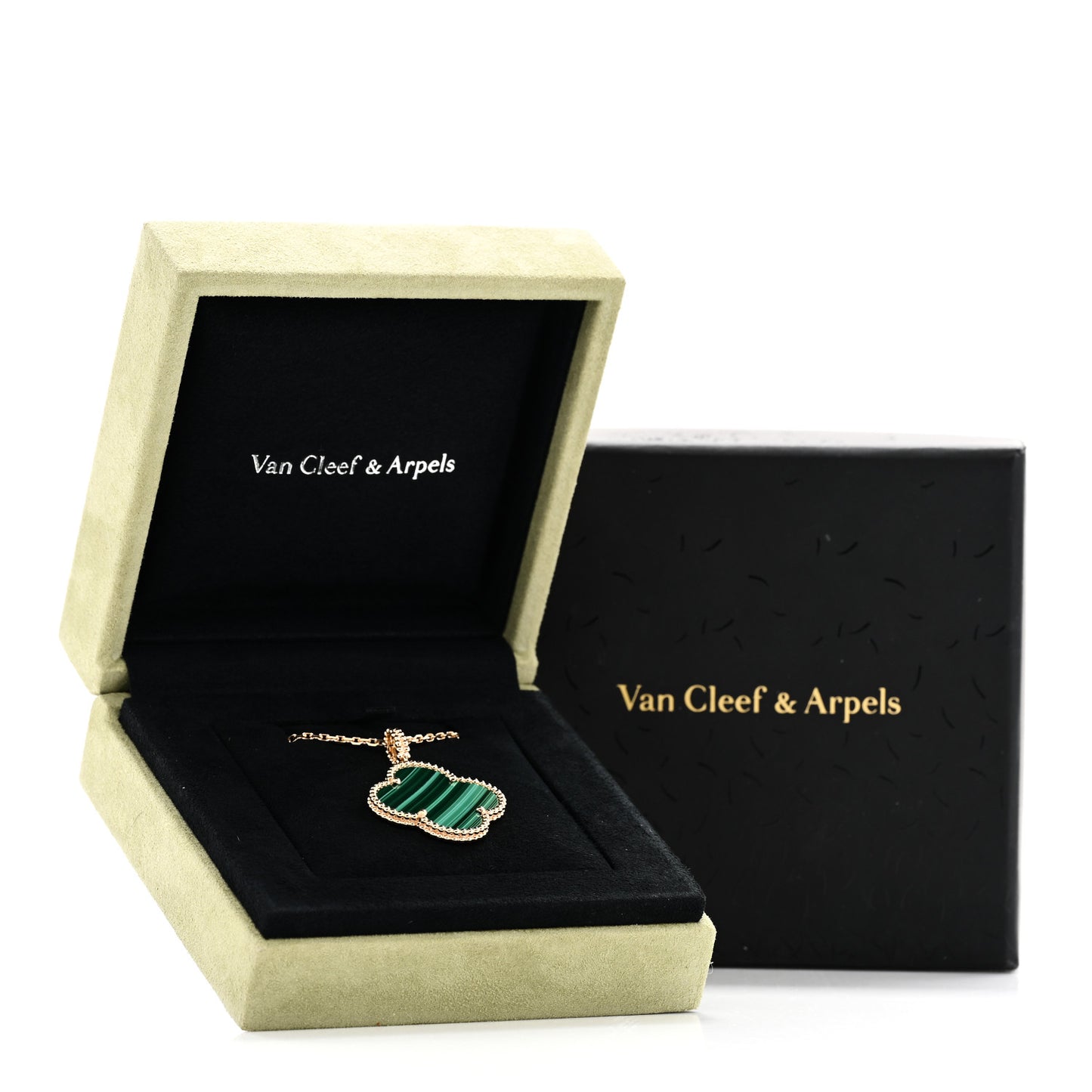 18K Yellow Gold Malachite Magic Alhambra Pendant Necklace