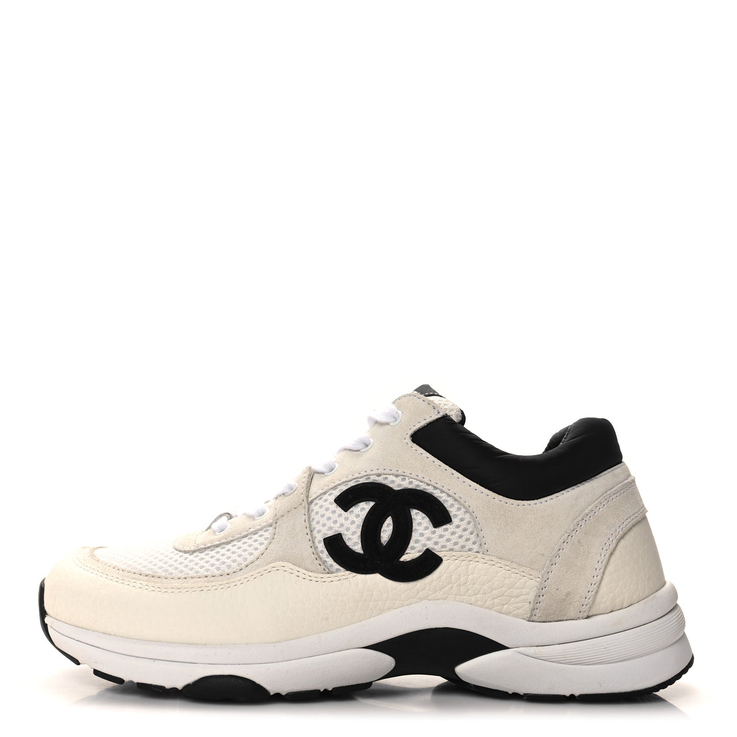 Mesh Suede Calfskin Grained Calfskin Womens CC Sneakers 39.5 White Black