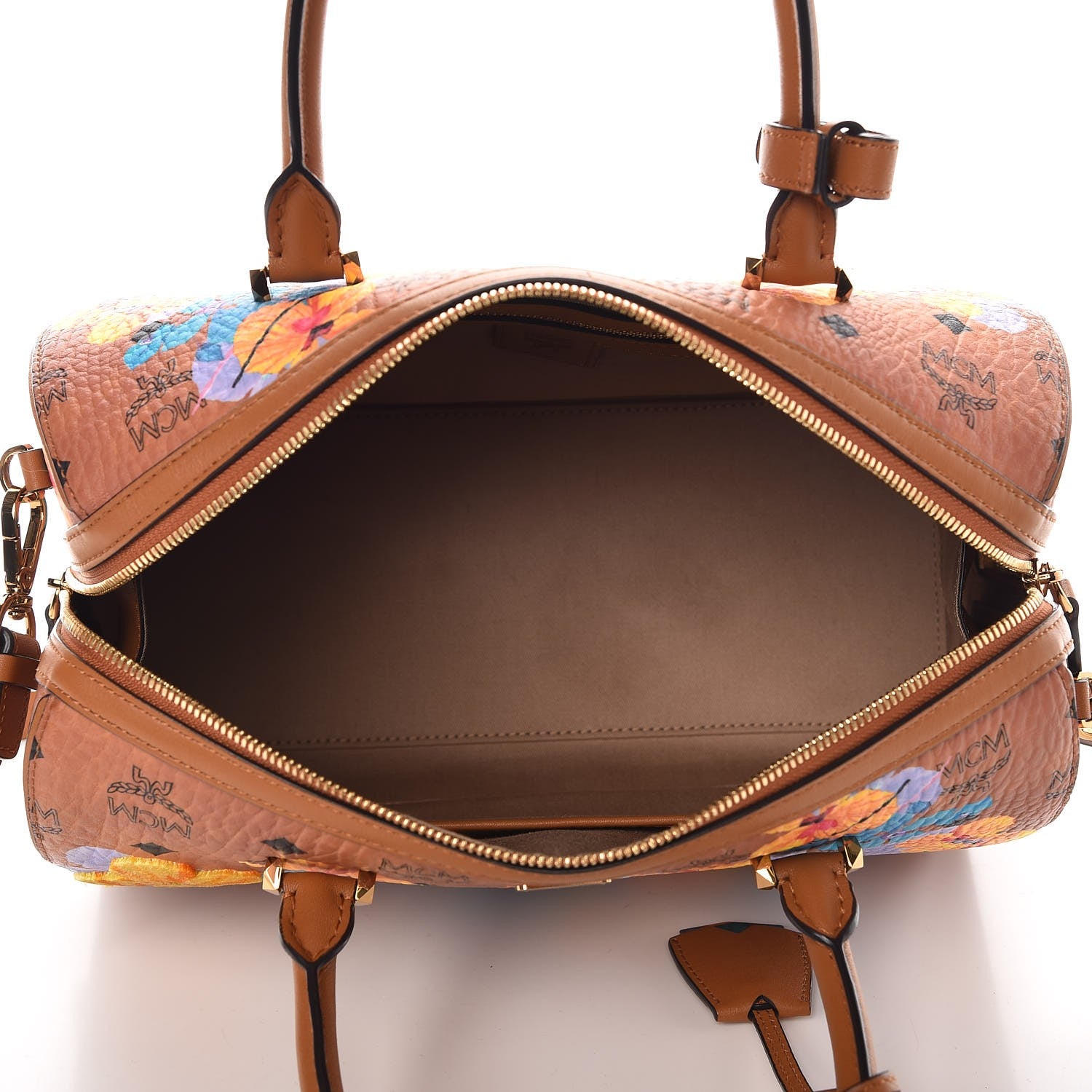 MCM Visetos Floral Print Boston Bag Cognac 5 of 10