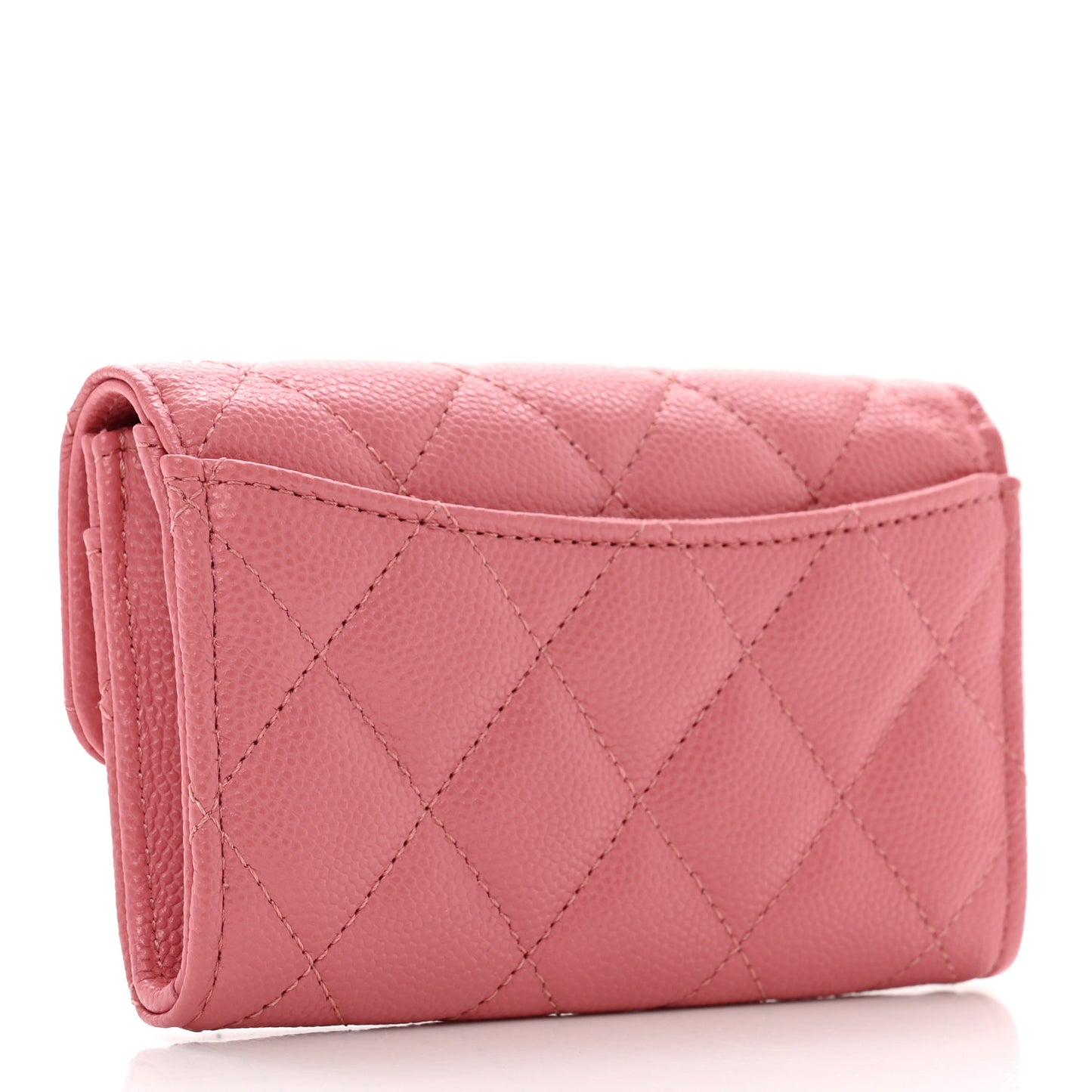 Caviar Quilted Flap Card Holder Wallet Pink