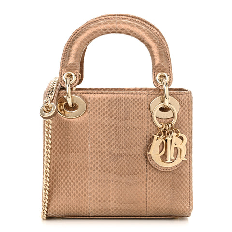 Metallic Snakeskin Mini Lady Dior Light Gold Multicolor