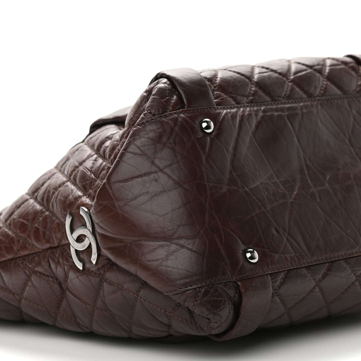 Distressed Lambskin Vintage Ligne Lady Braid Tote Brown