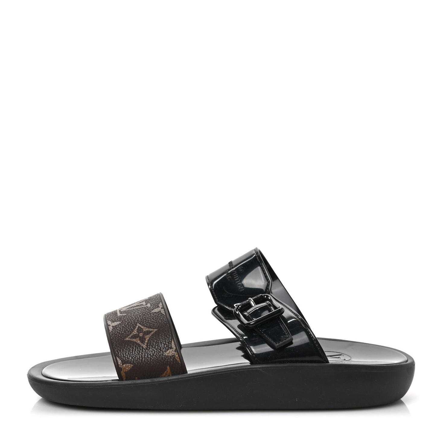 Monogram Sunbath Flat Mule Sandals 41 Black