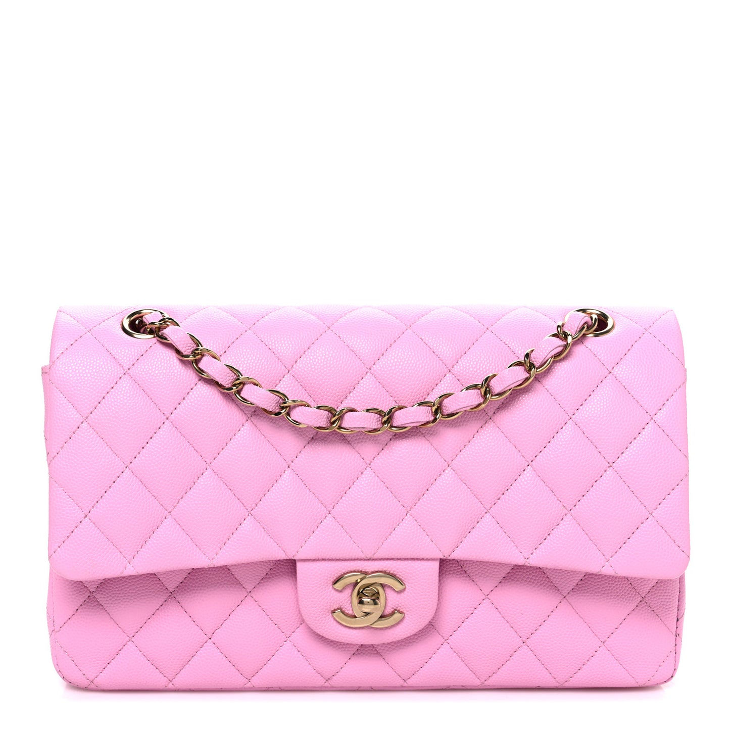 Caviar Quilted Medium Double Flap Pink