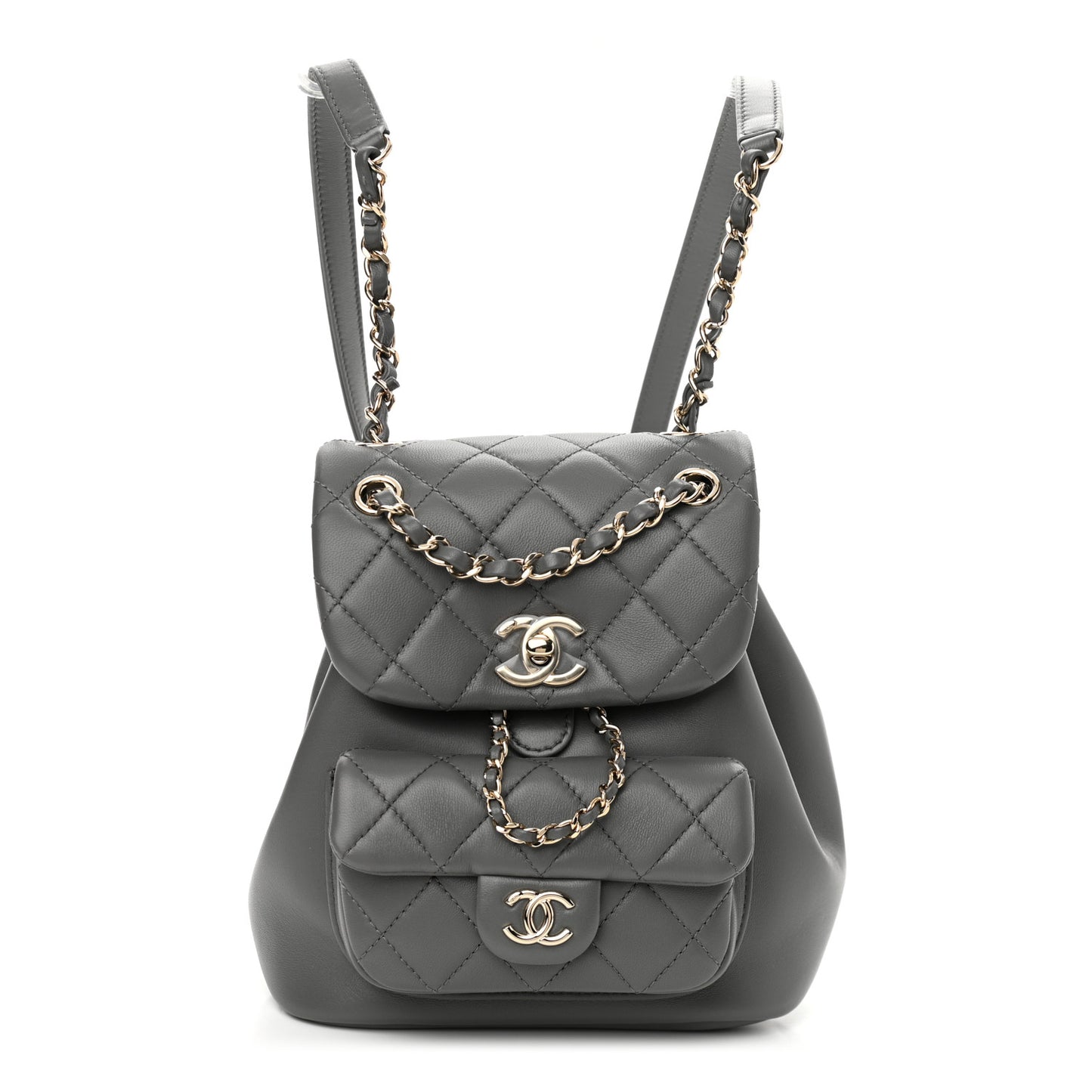 Lambskin Quilted Small Duma Drawstring Backpack Grey