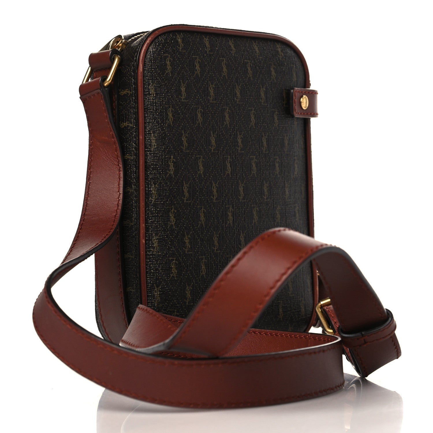 Saint Laurent Canvas Smooth Calfskin Le Monogramme Crossbody Pouch Chestnut 3 of 12