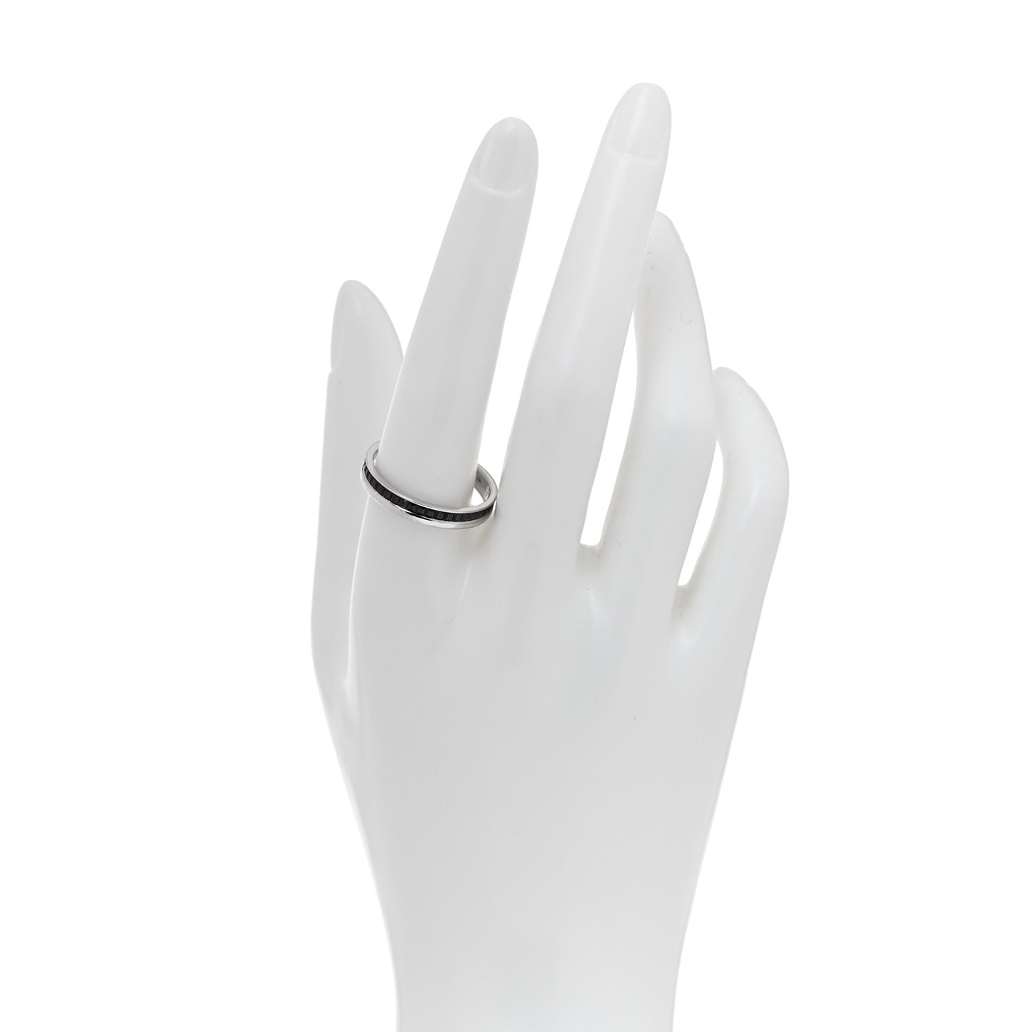 18K White Gold PVD Quatre Black Edition Wedding Band Ring 63 10.25