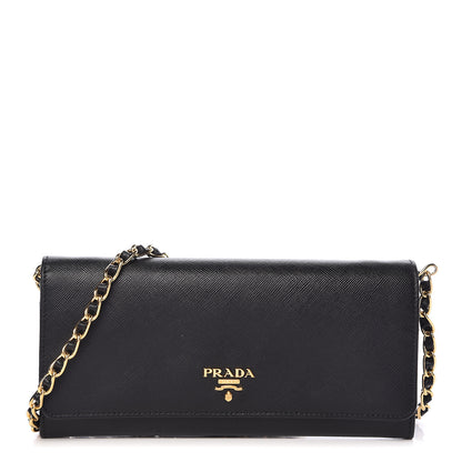 Prada Saffiano Metal Oro Chain Wallet Black 1 of 11