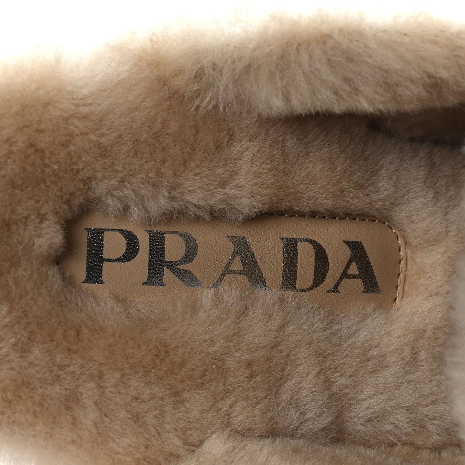 Prada Natural Calfskin Shearling Metal Triangle Logo 45mm Clogs 39 Black Sabbia 7 of 8