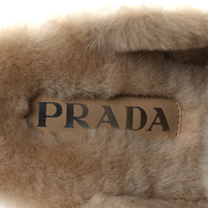 Prada Natural Calfskin Shearling Metal Triangle Logo 45mm Clogs 39 Black Sabbia 7 of 8