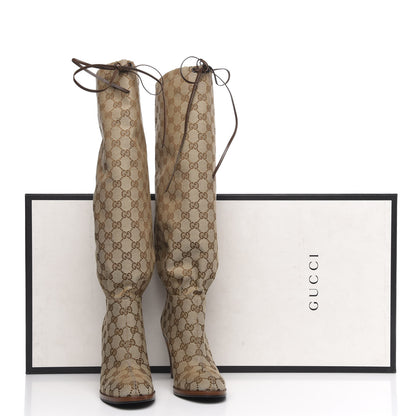Gucci Monogram Malaga Kid Lisa Mid Heel Boots 37 Beige Ebony 7 of 7