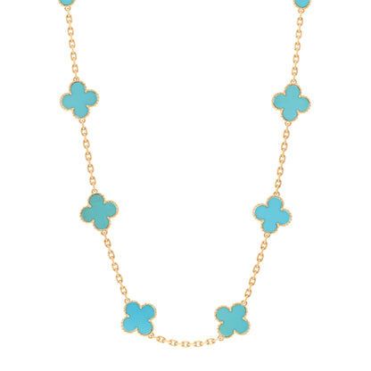 Van Cleef & Arpels 18K Yellow Gold Turquoise 10 Motifs Vintage Alhambra Necklace 2 of 11