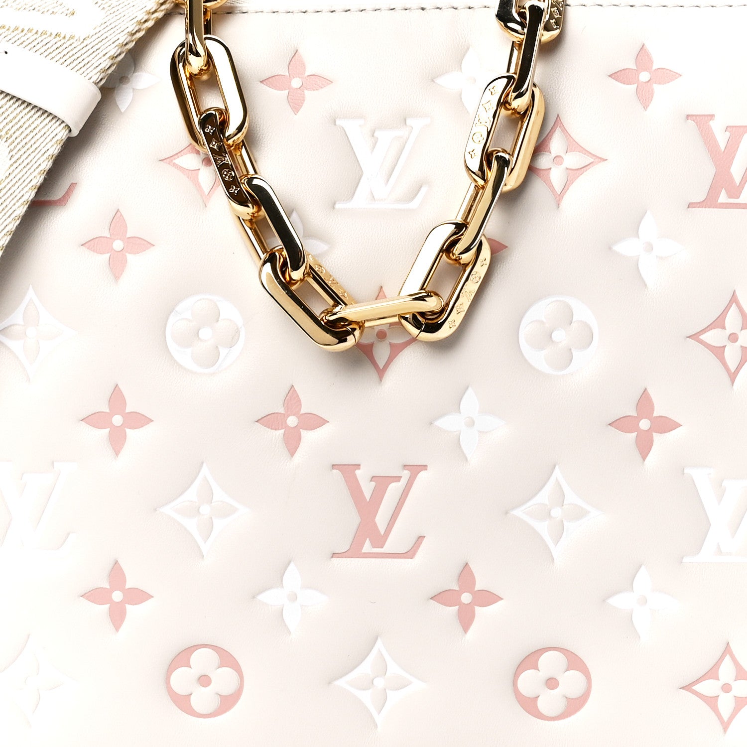 Louis Vuitton Lambskin Embossed Monogram Coussin PM Natural Creme 7 of 10