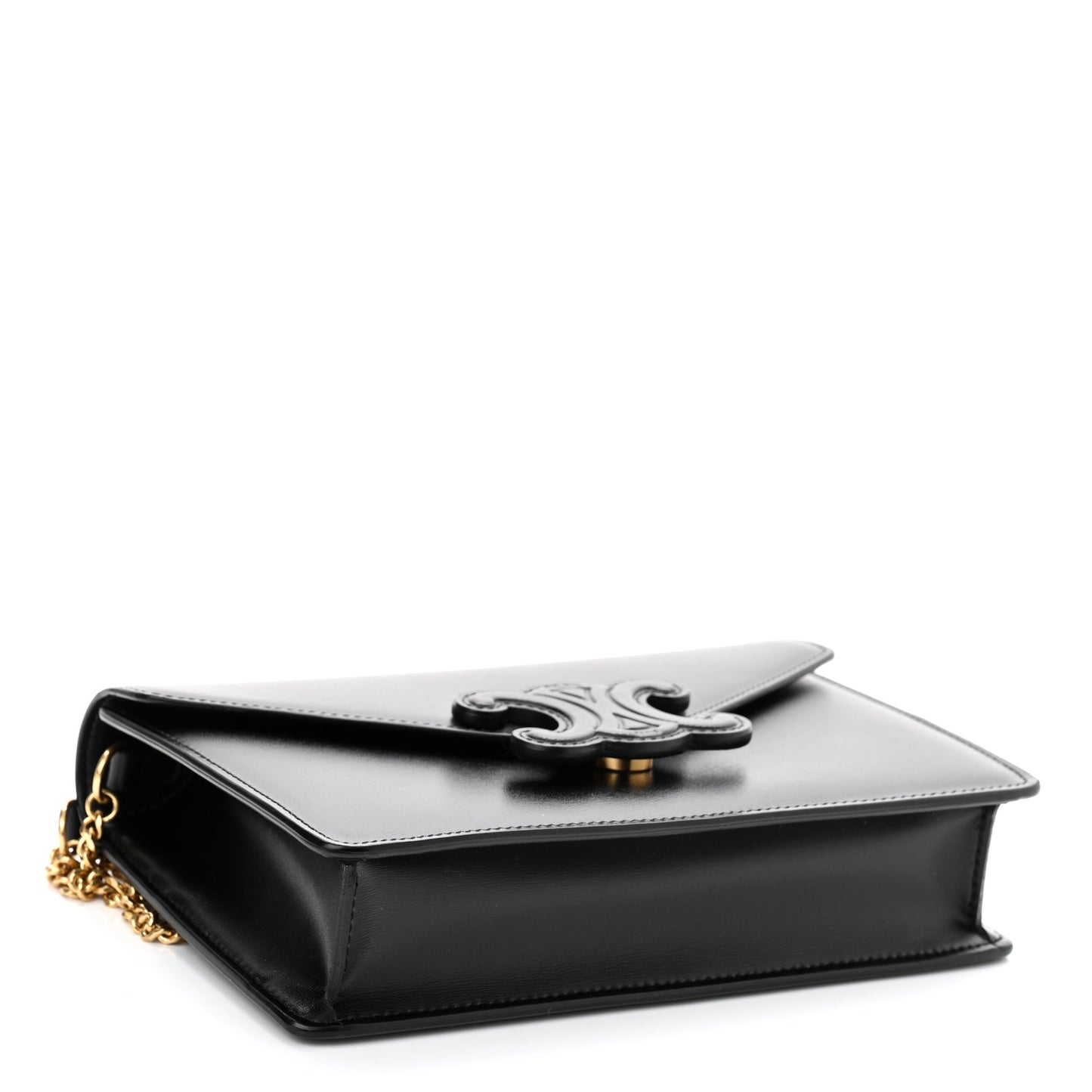 Shiny Calfskin Cuir Triomphe Wallet on Chain Black