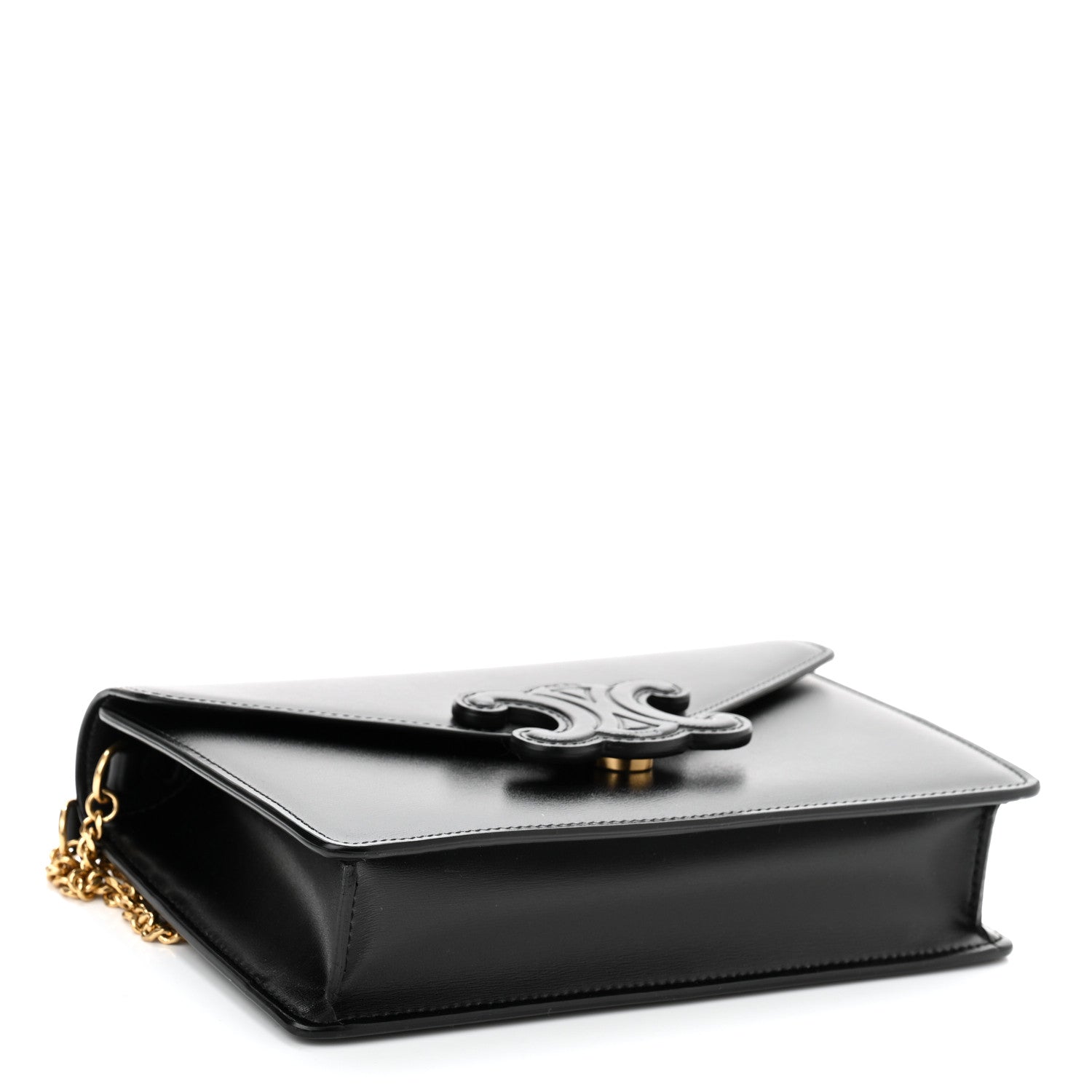 Celine Shiny Calfskin Cuir Triomphe Wallet on Chain Black 4 of 10