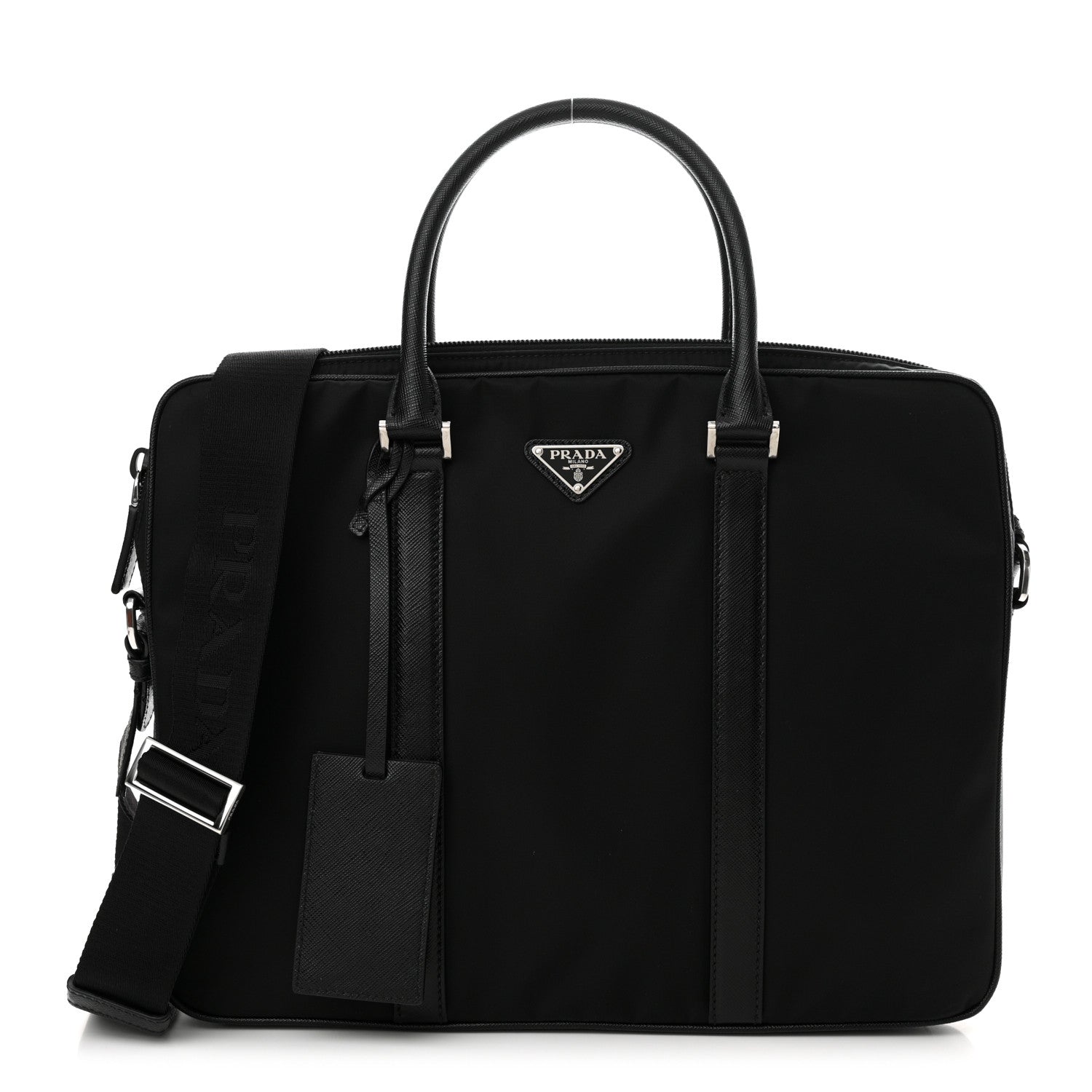 Prada Tessuto Nylon Saffiano Metal Triangle Logo Work Bag Black 1 of 10