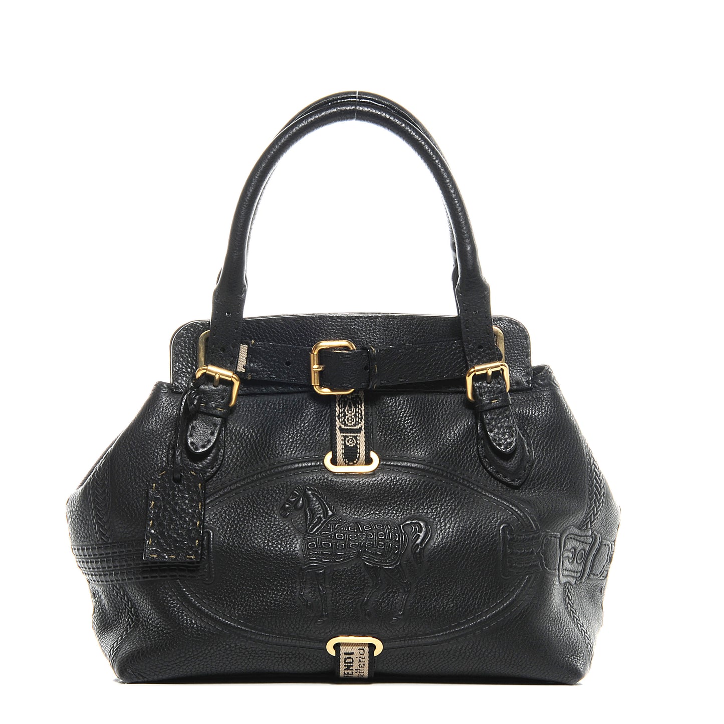 Calfskin Romano Selleria Borghese Tote Black