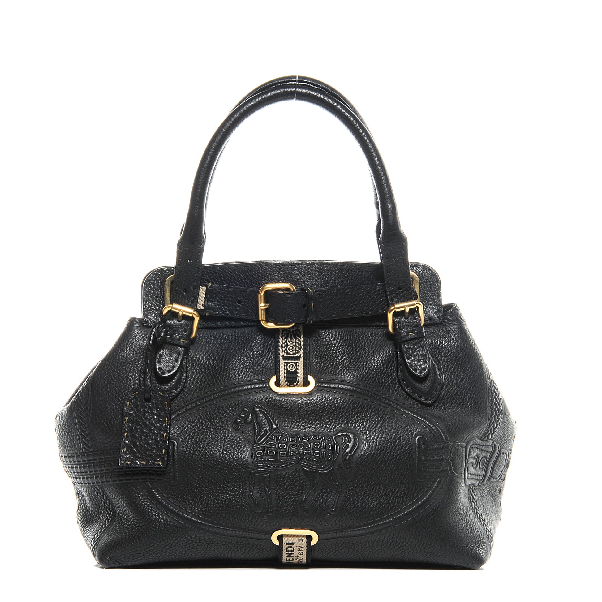 Fendi Calfskin Romano Selleria Borghese Tote Black 1 of 8