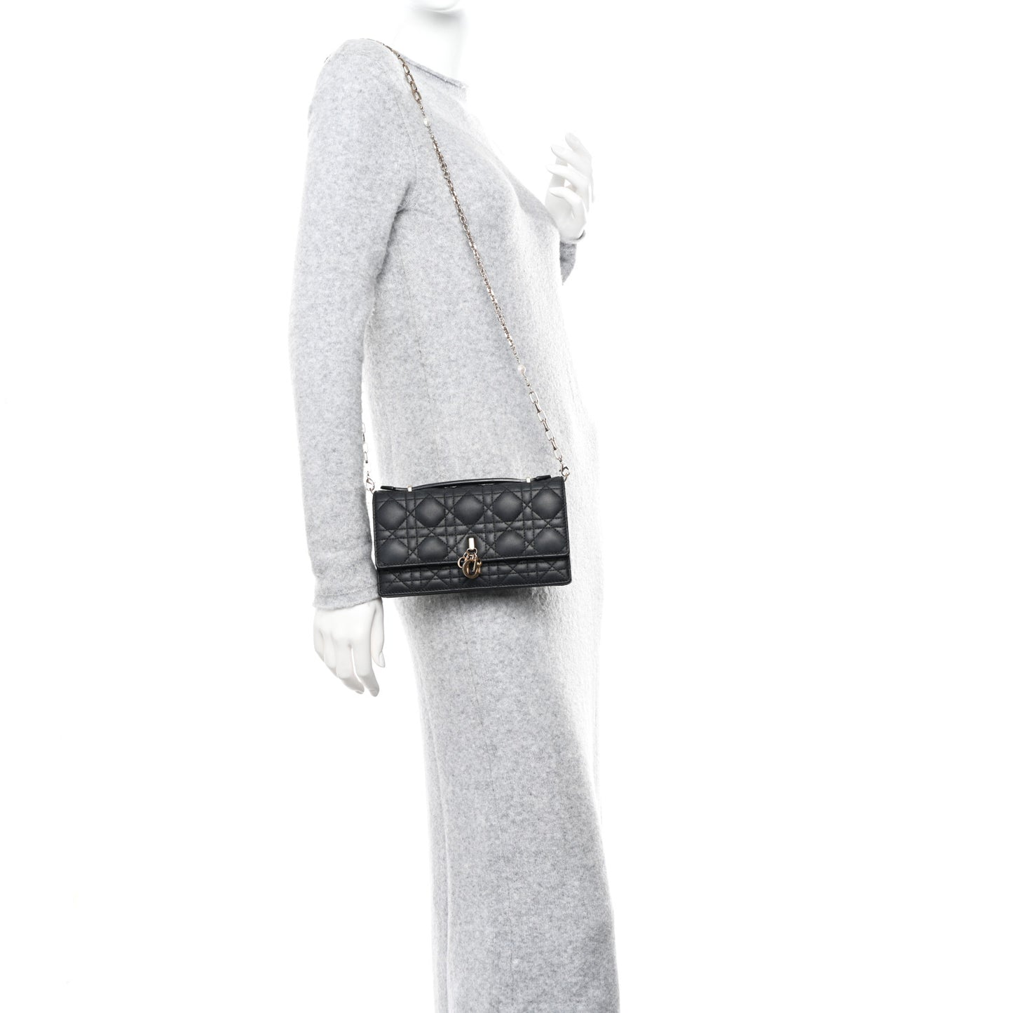 Lambskin Lady Dior Top Handle Clutch Black