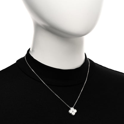 Van Cleef & Arpels 18K White Gold Diamond Mother of Pearl Vintage Alhambra Pendant Necklace 2 of 5