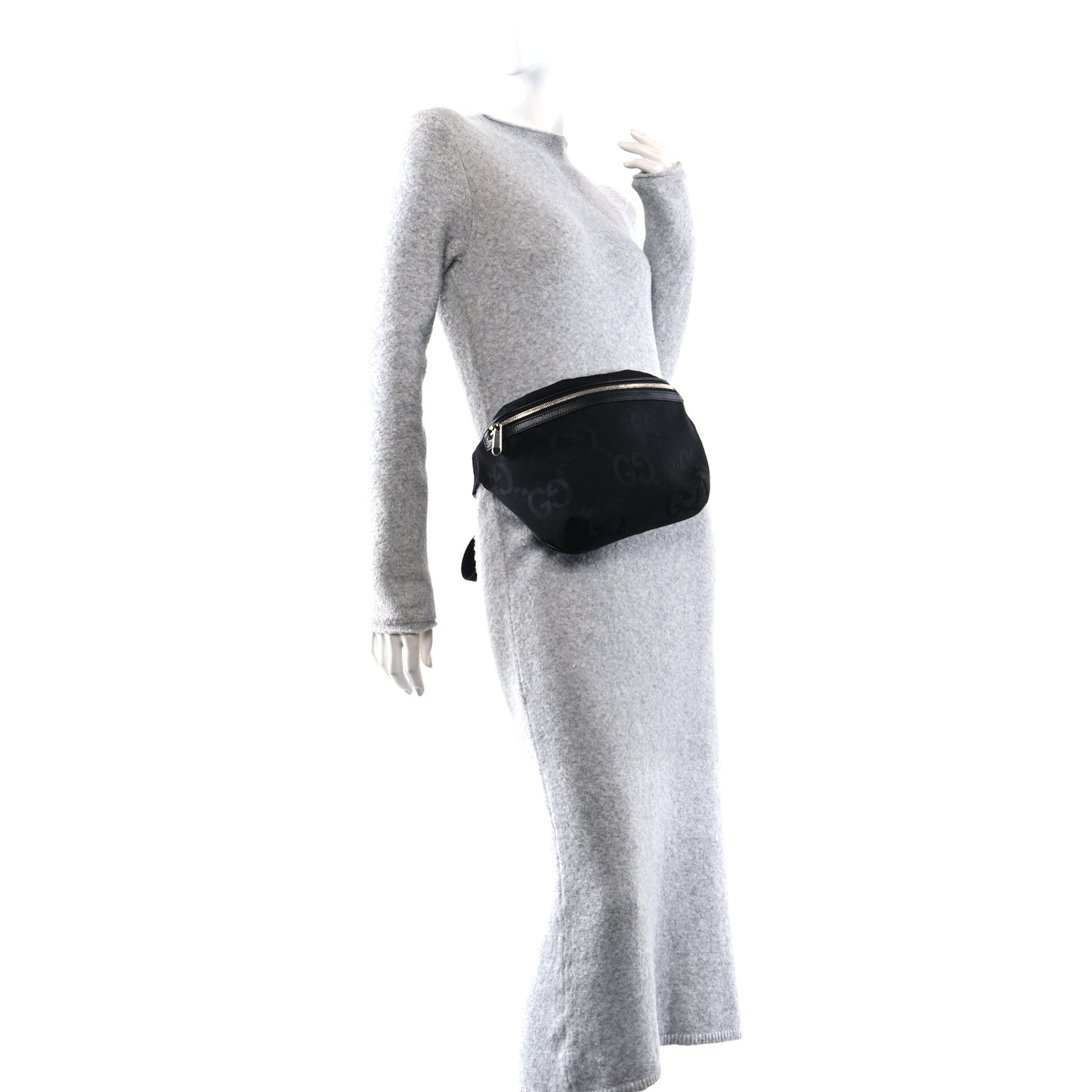 Monogram Jumbo GG Textured Dollar Calfskin Web Belt Bag Black