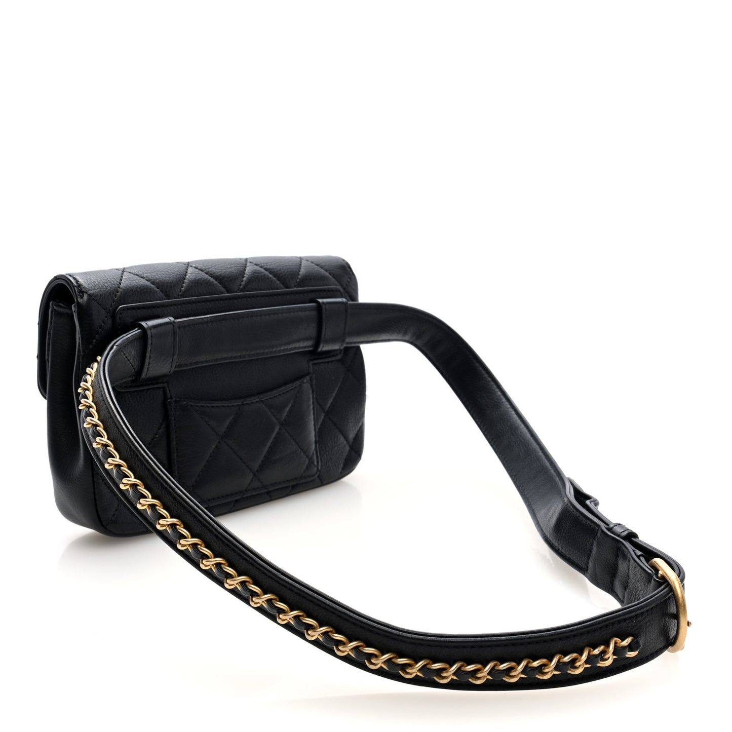 Calfskin Quilted Flap Waist Bag Black
