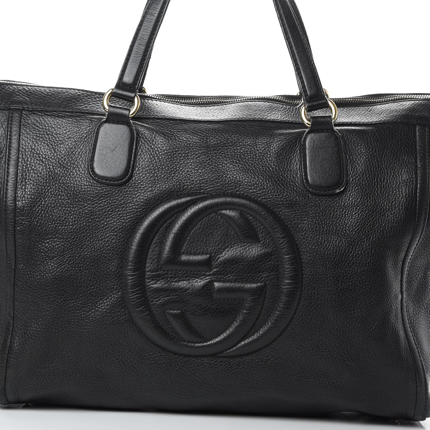Pebbled Calfskin Large Soho Top Handle Bag Black
