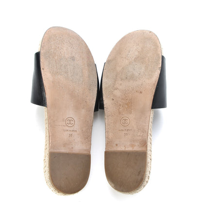Chanel Calfskin Gripoix CC Espadrille Slip On Sandals 39 Black 7 of 13