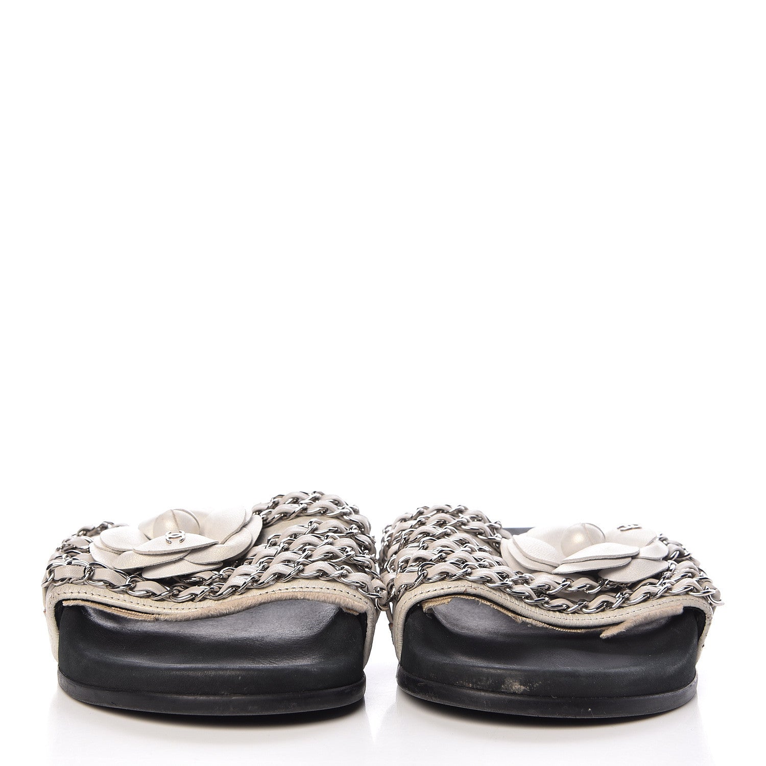Chanel Lambskin Chain Camellia Flat Sandals 36 White 2 of 13
