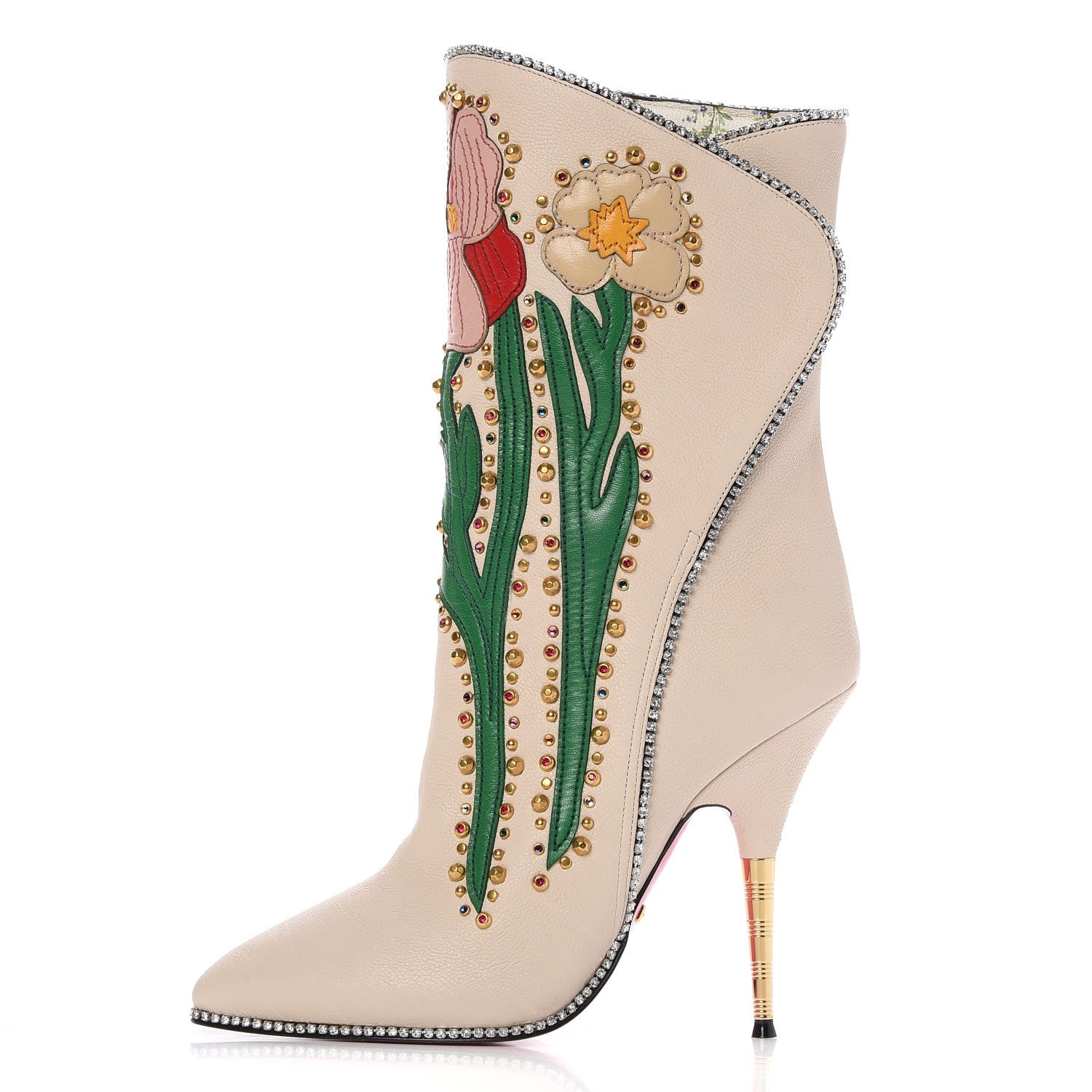 Gucci Calfskin Floral Crystal Embroidered Fosca Boots 36 Mystic White 1 of 14