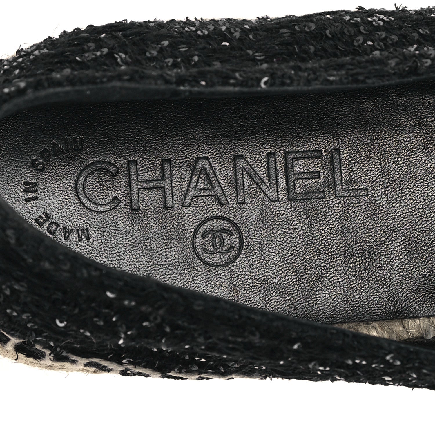 Chanel Tweed Patent Goatskin Sequin CC Espadrilles 40 Black 8 of 10