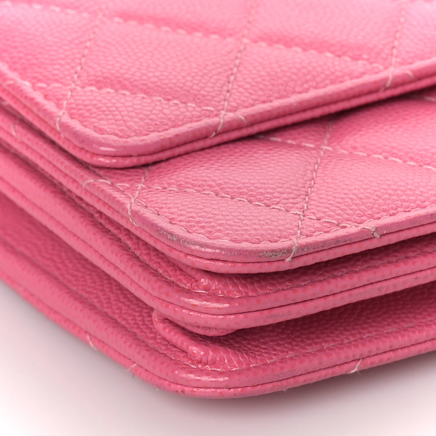 Caviar Quilted Square Wallet On Chain WOC Pink