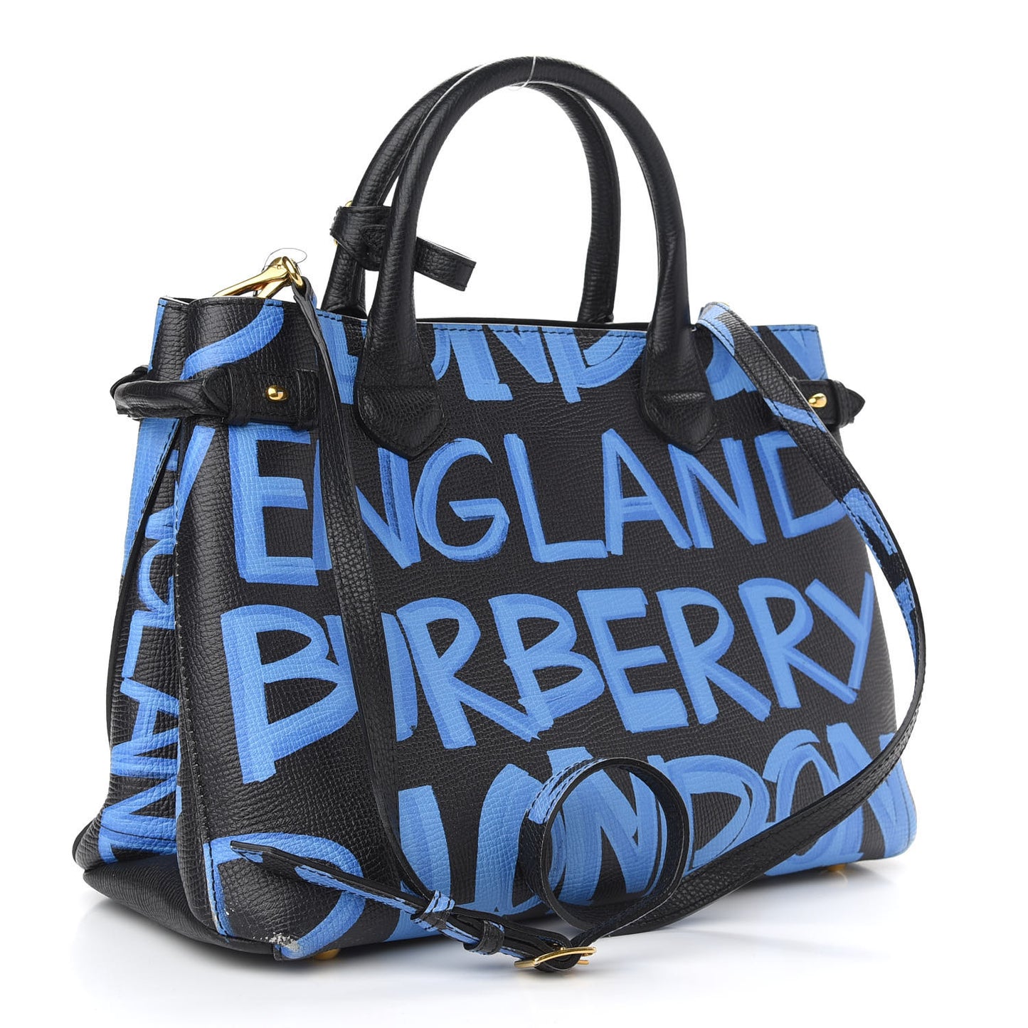 Grainy Calfskin Graffiti Print Medium Banner Tote Black