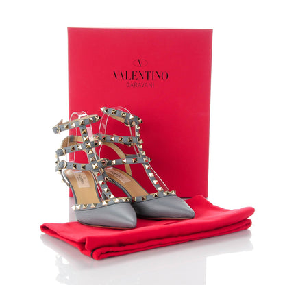 Valentino Garavani Pebbled Calfskin Rockstud Ankle Strap 65mm Pumps 36.5 Sky Sorbet 6 of 6