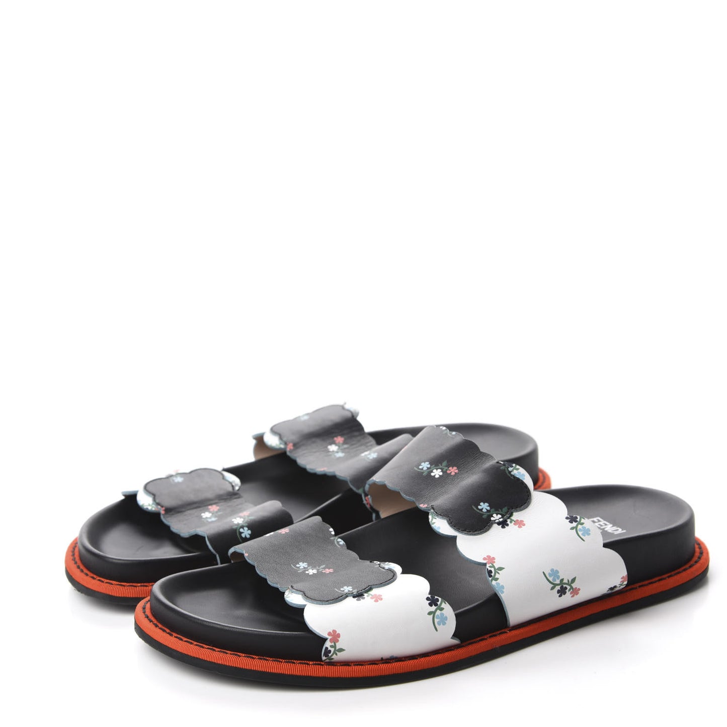Vitello Floral Print Slide Sandals 37 Bianco Multicolor Black