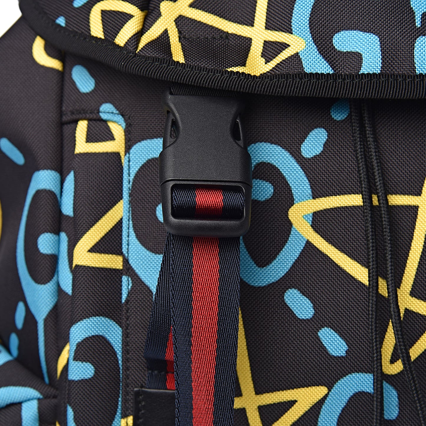 Techno Canvas GucciGhost Double Buckle Backpack Black New Acquamarine