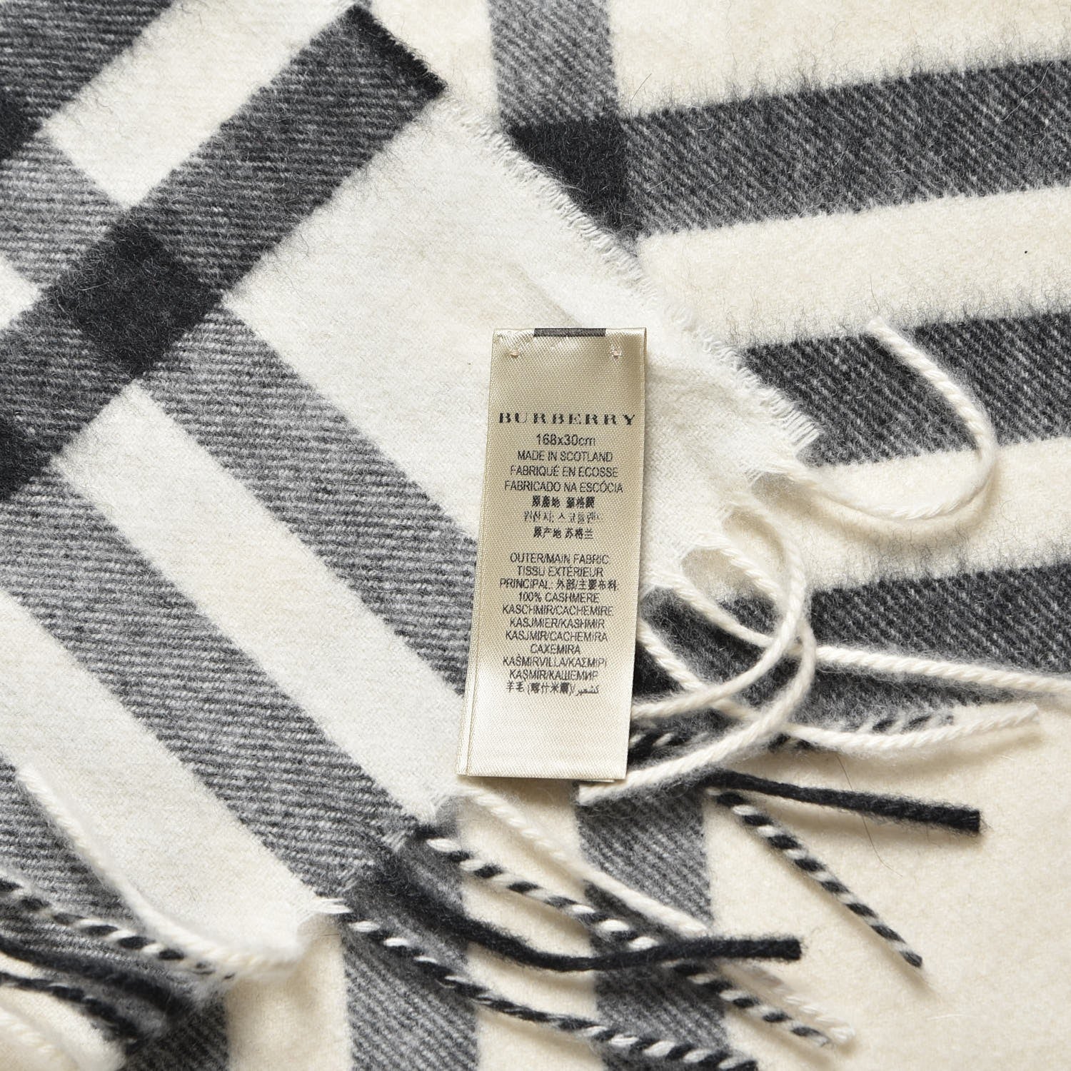 Burberry Cashmere Giant Check Fringe Scarf Natural White 5 of 5