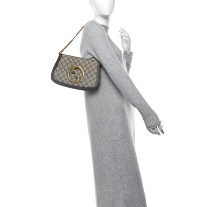 Gucci GG Supreme Monogram Textured Dollar Calfskin Blondie Chain Shoulder Flap Bag Beige Ebony New Acero 2 of 10