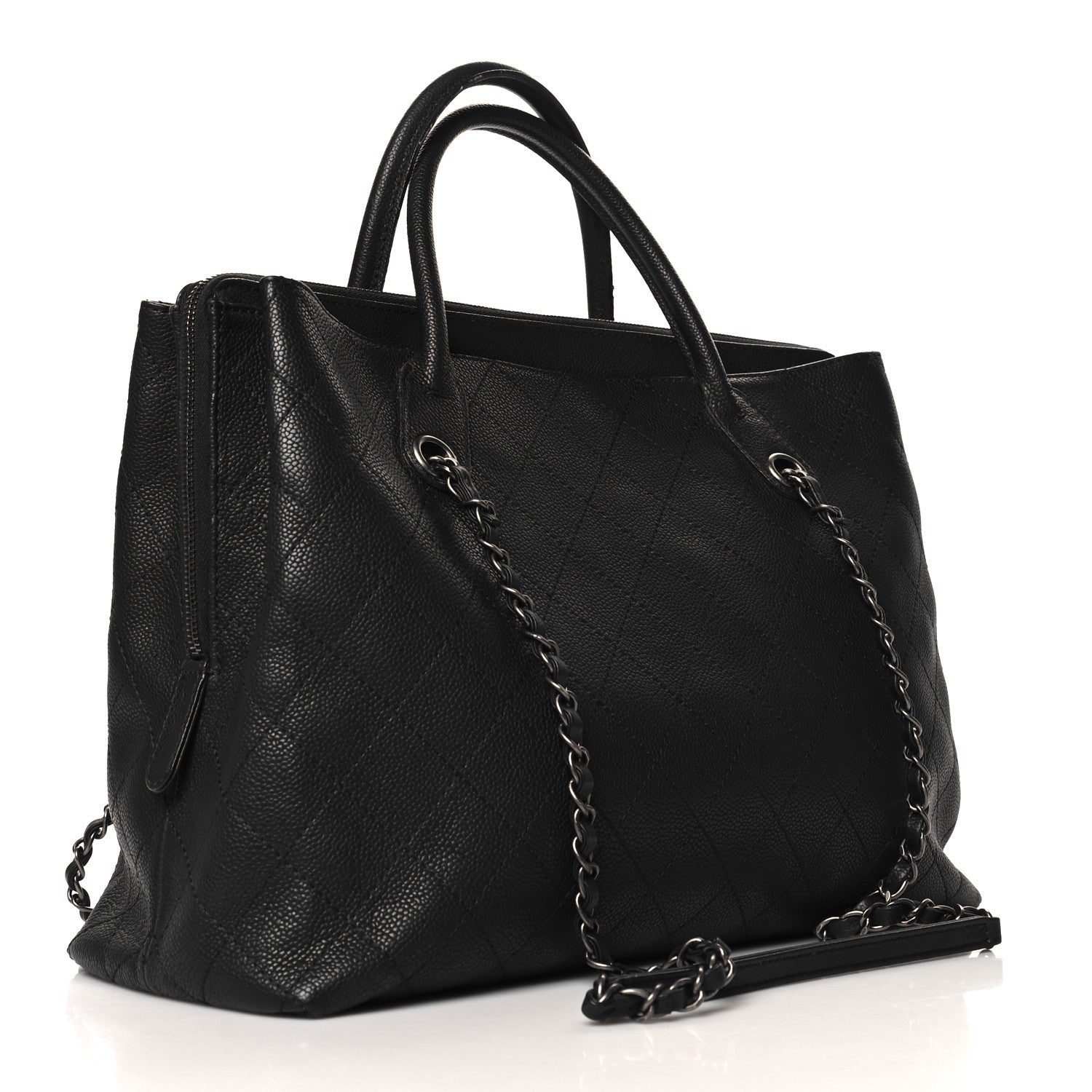 Chanel Grained Vegetal Calfskin Stitched Shopping Tote Black 3 of 12