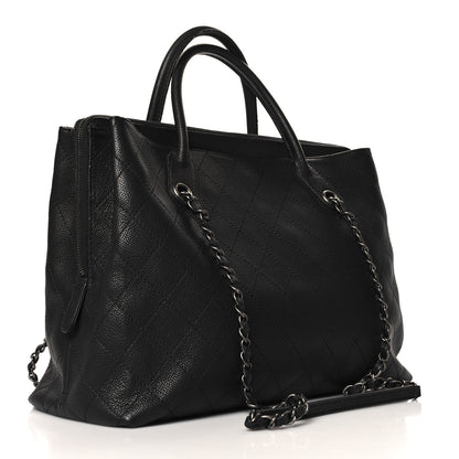 Chanel Grained Vegetal Calfskin Stitched Shopping Tote Black 3 of 12