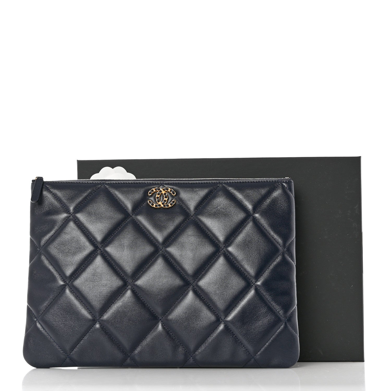 Chanel Goatskin Quilted Large Chanel 19 Pouch Navy 8 of 8