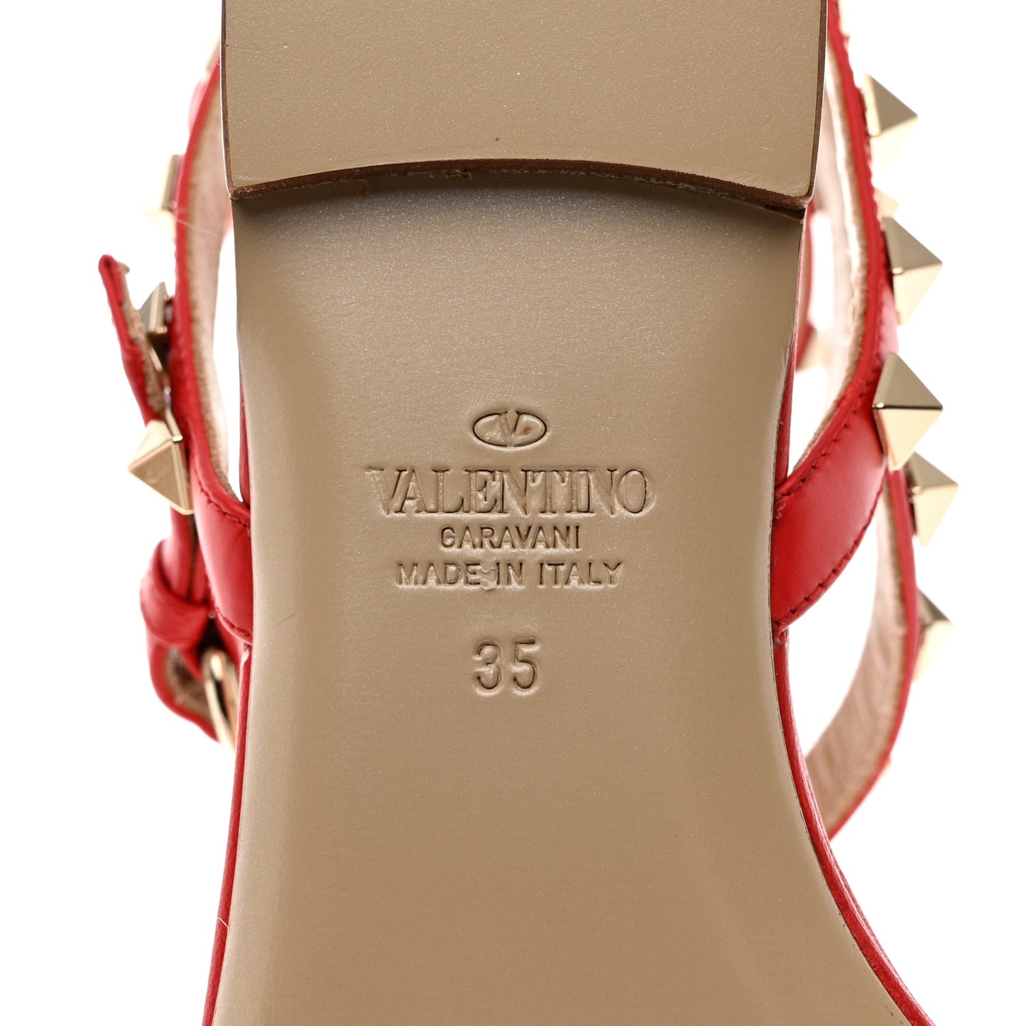 Calfskin Nappa Rockstud Ankle Wrap Flat Thong Sandals 35 Rouge Pur