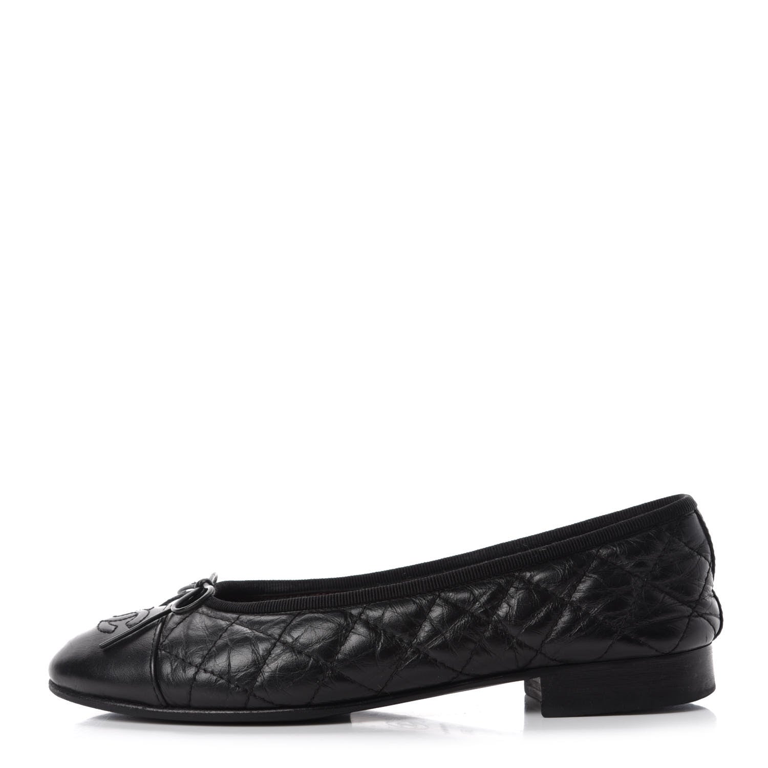 Chanel Aged Calfskin Quilted CC Cap Toe Ballerina Flats 35.5 Black 1 of 13
