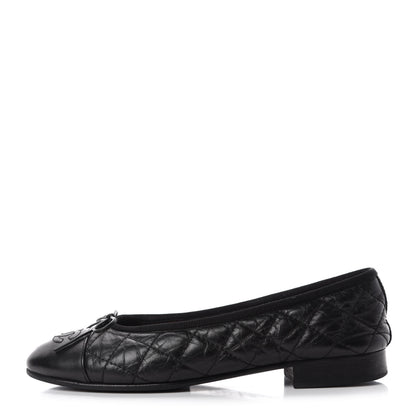 Chanel Aged Calfskin Quilted CC Cap Toe Ballerina Flats 35.5 Black 1 of 13