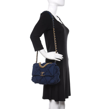 Chanel Cotton Canvas Quilted Medium Chanel 19 Flap Navy Blue 2 of 9