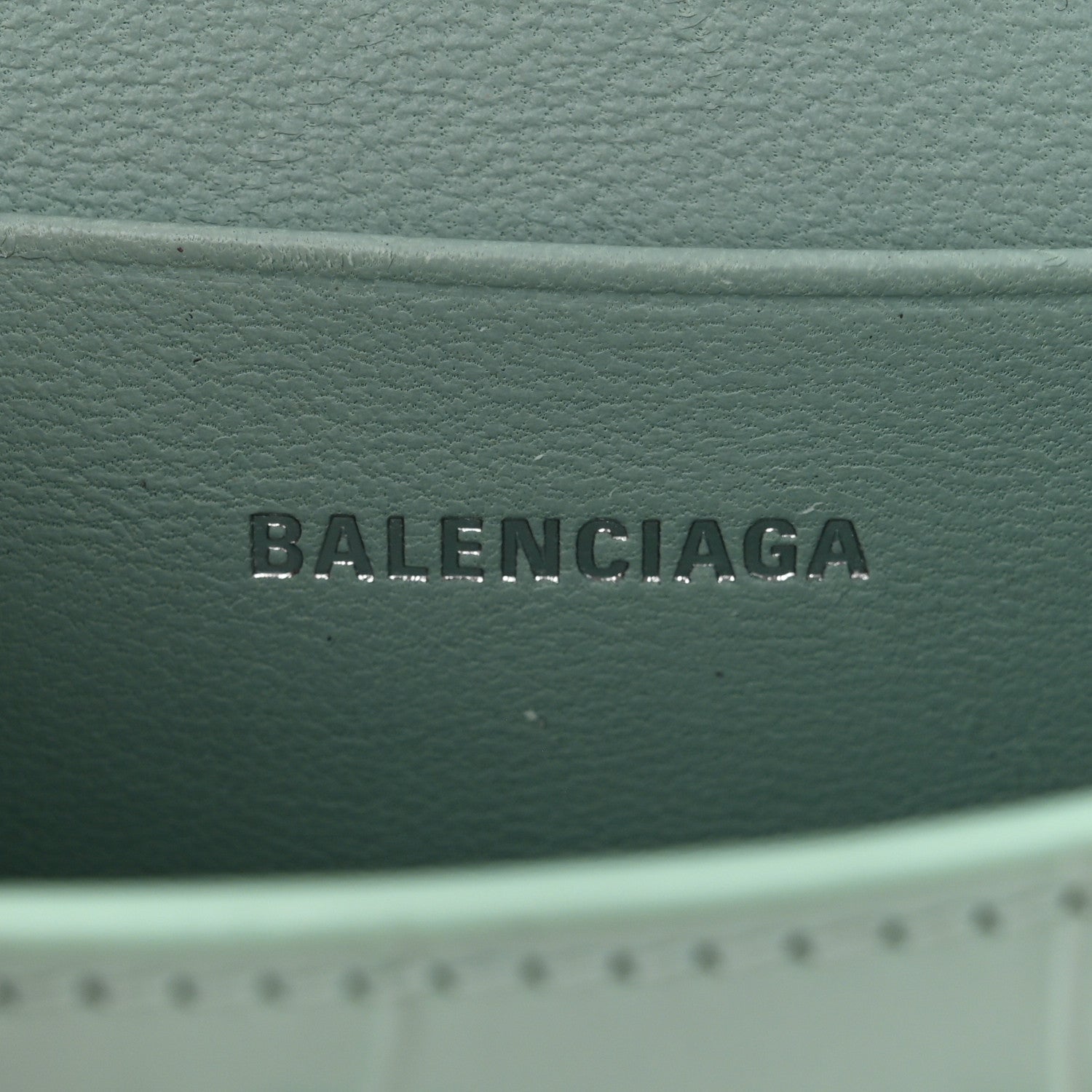 Balenciaga Shiny Calfskin Crocodile Embossed Hourglass Top Handle Bag Mini with Chain Green Acqua 6 of 11