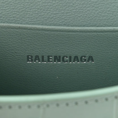 Balenciaga Shiny Calfskin Crocodile Embossed Hourglass Top Handle Bag Mini with Chain Green Acqua 6 of 11