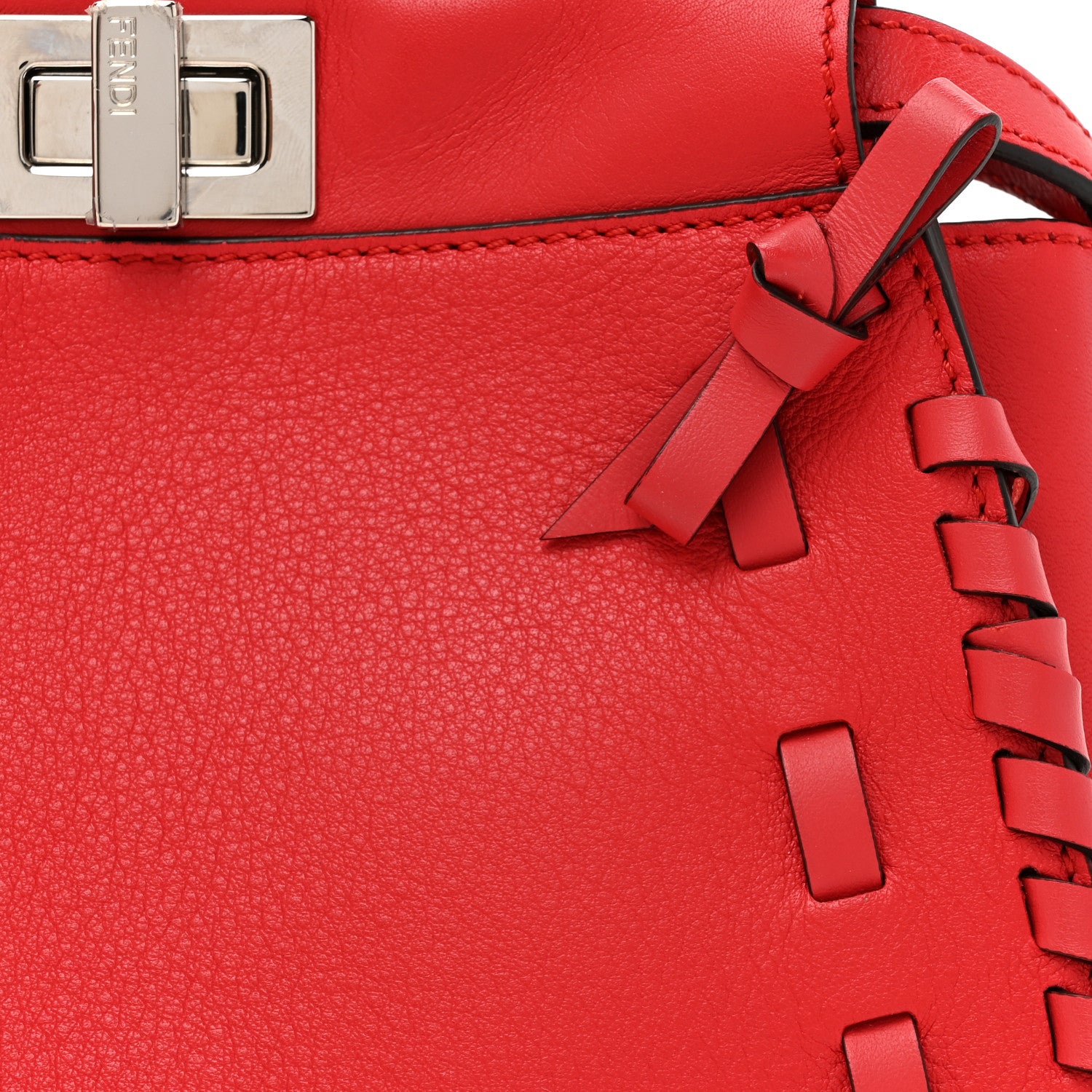 Fendi Vitello Seta Century Nappa Whipstitch Mini Peekaboo Iconic Satchel Fiamma 9 of 11